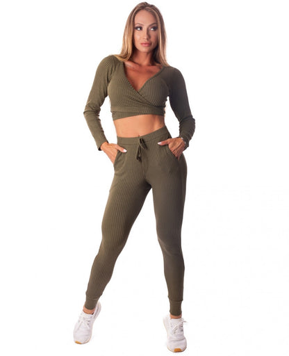 Jogger Pants Bolero Fluted Fluid Army Green - Let's Gym - WaveFit