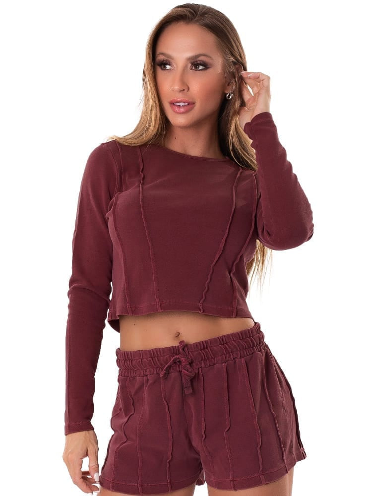 Cropped M/L Lines Wine - Let's Gym - WaveFit