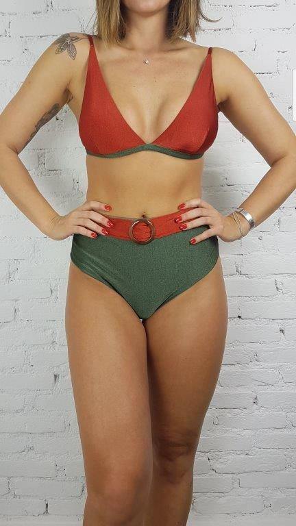 Bikini Set Hot Pants Olive Green and Terracotta Shine - WaveFit