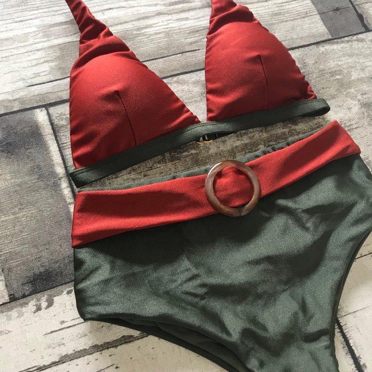 Bikini Set Hot Pants Olive Green and Terracotta Shine - WaveFit