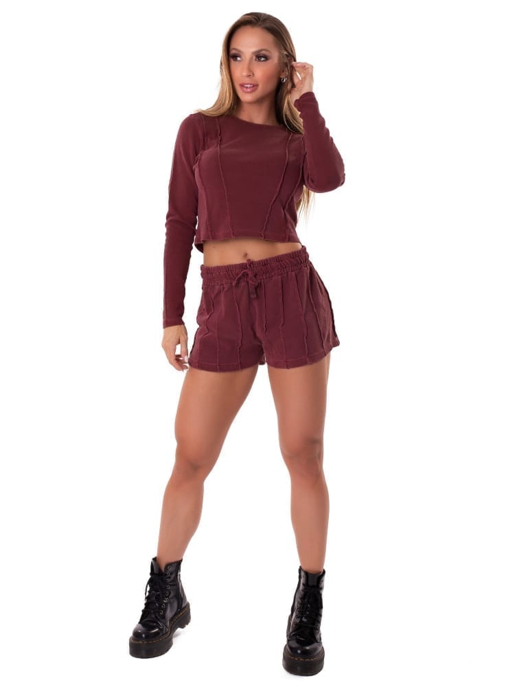 Cropped M/L Lines Wine - Let's Gym - WaveFit