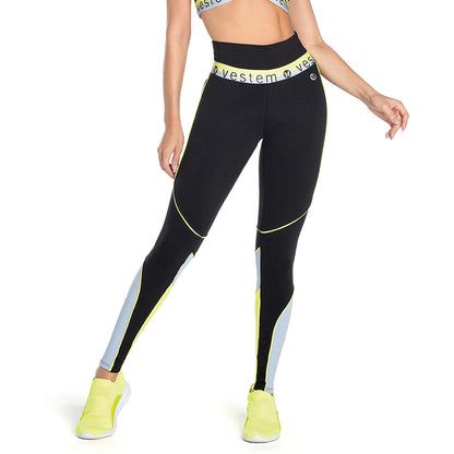 Legging Fuso Encinitas Black With Neon Yellow - Vestem - WaveFit