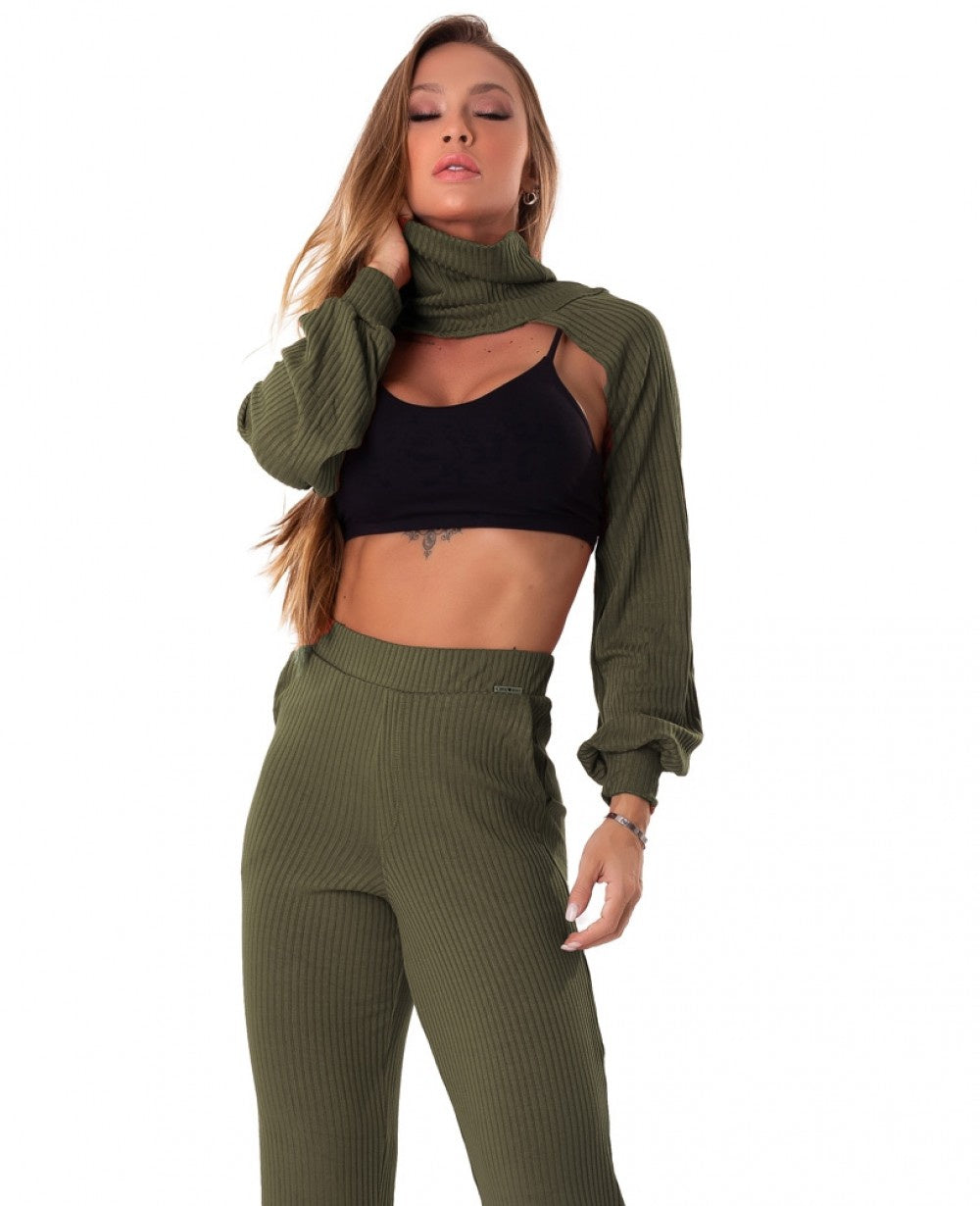 Cropped with Collar Rib Senses Green - Let's Gym - WaveFit