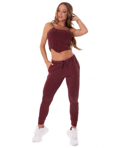 Jogger Pants Lines Burgundy - Let's Gym - WaveFit