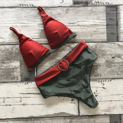 Bikini Set Hot Pants Olive Green and Terracotta Shine - WaveFit