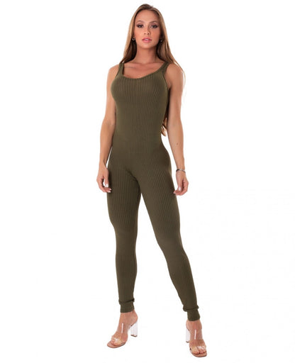 Jumpsuit Ribbed Senses Army Green - Let's Gym - WaveFit