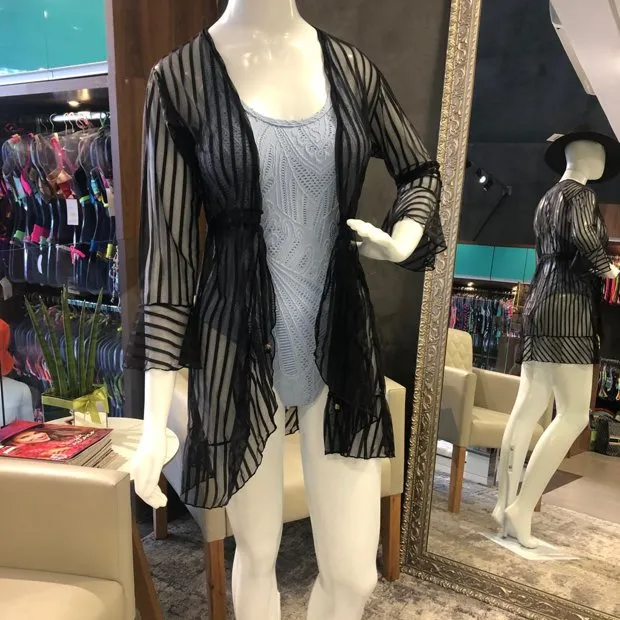 Beach Robe Neiva Voal Black Stripes