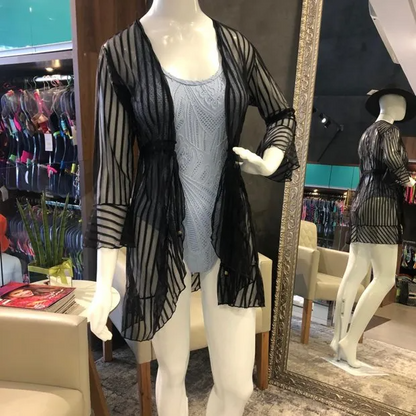 Beach Robe Neiva Voal Black Stripes