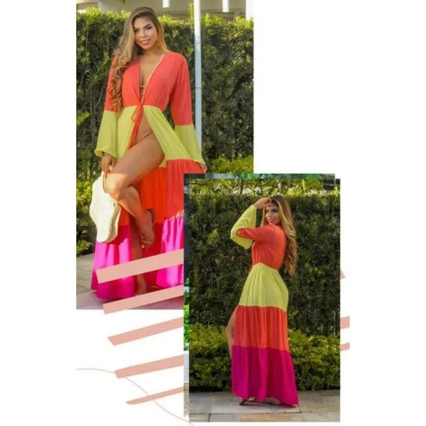 Beach Robe Fabiola Orange-Yellow-Pink