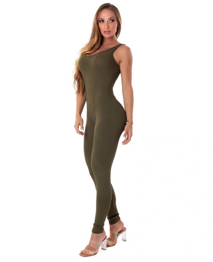 Jumpsuit Ribbed Senses Army Green - Let's Gym - WaveFit