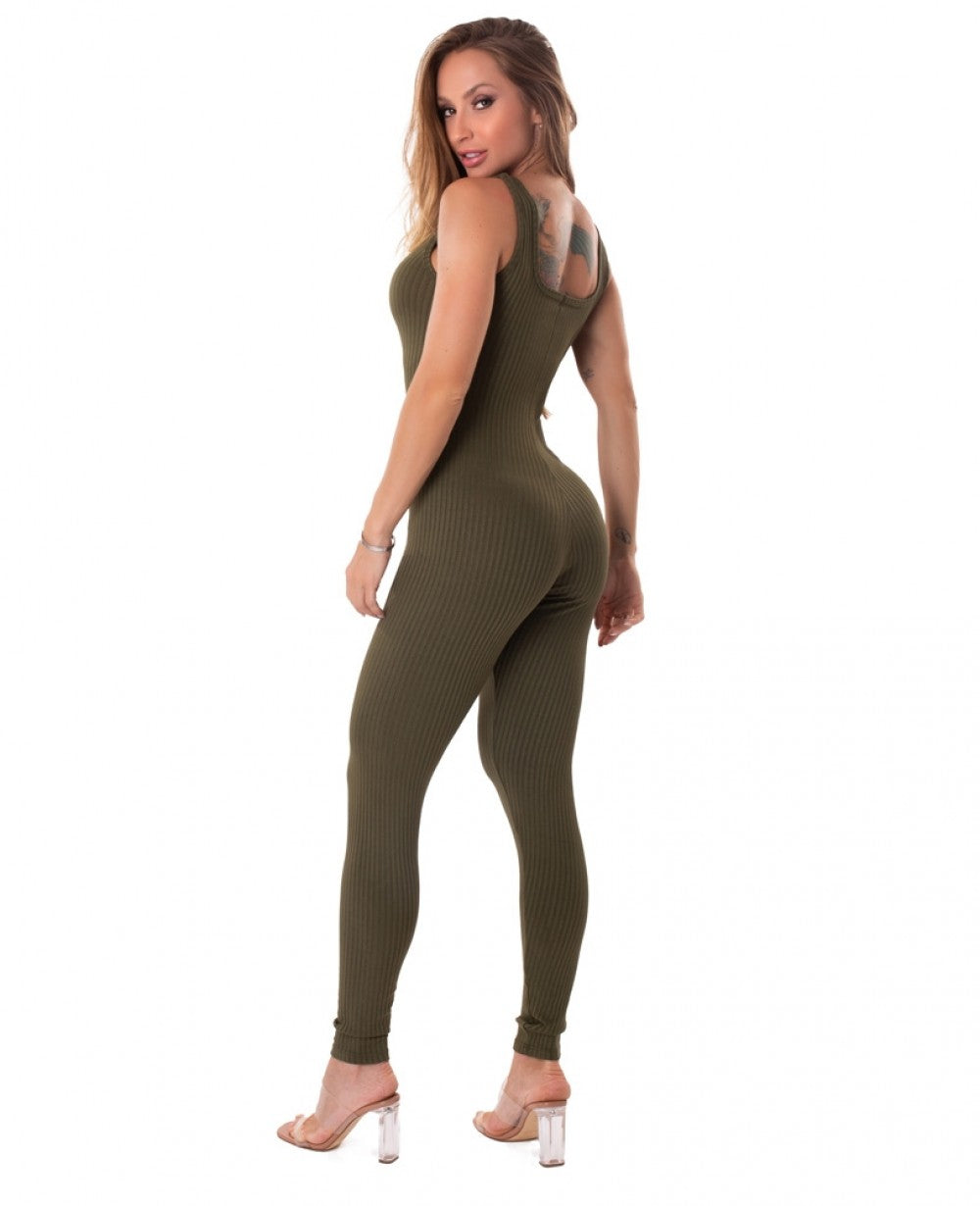 Jumpsuit Ribbed Senses Army Green - Let's Gym - WaveFit