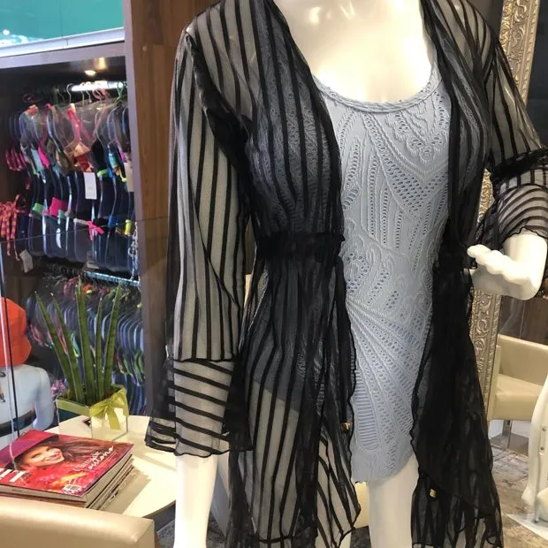 Beach Robe Neiva Voal Black Stripes